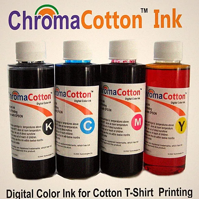 4 COLOR BOTTLE ChromaCotton INK REFILL INKJET PRINTER FOR T-SHIRT COTTON 240ml.