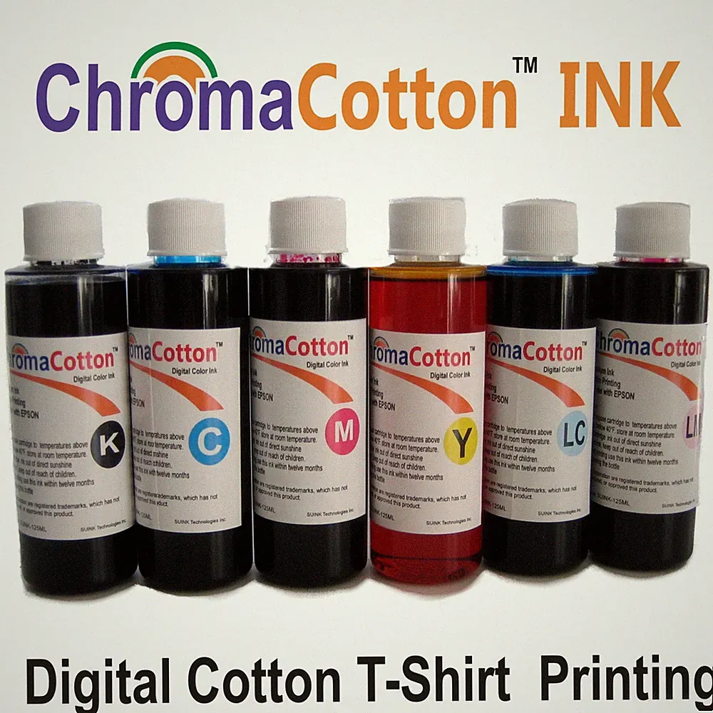 6 COLOR BOTTLES ChromaCotton INK REFILL Inkjet Printer X COTTON T-SHIRT 750ml