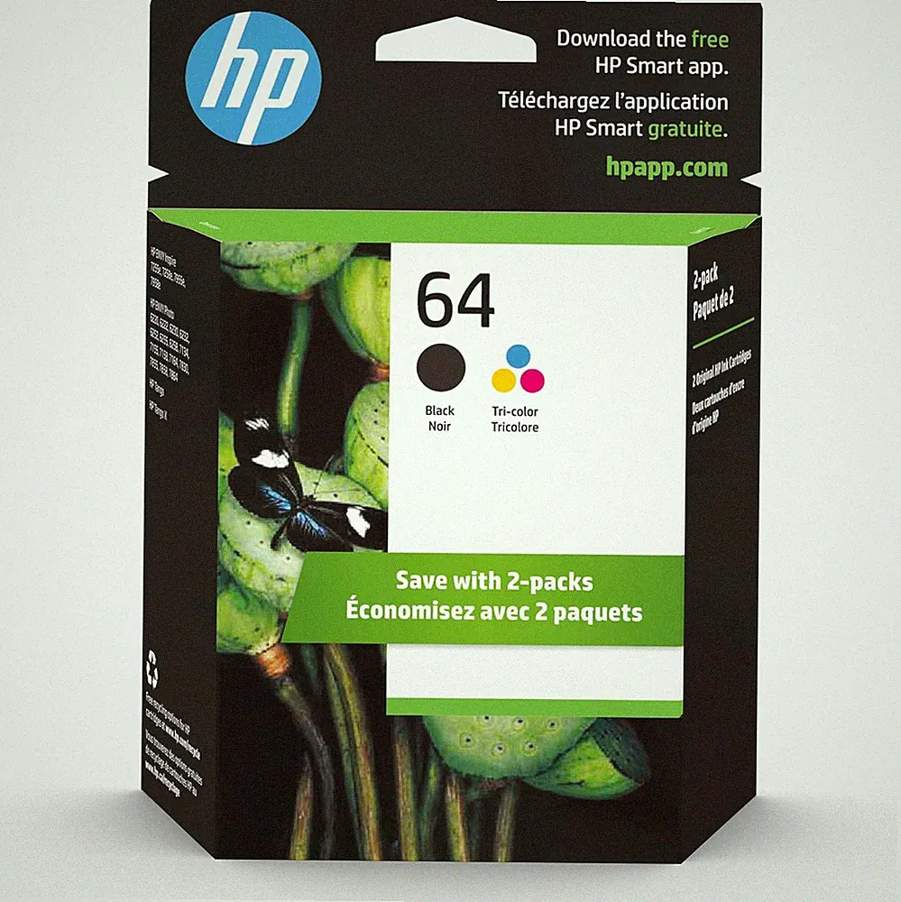64 Black & Tri-Color Ink Cartridges Printers (Combo Pack) | Works with Printer S