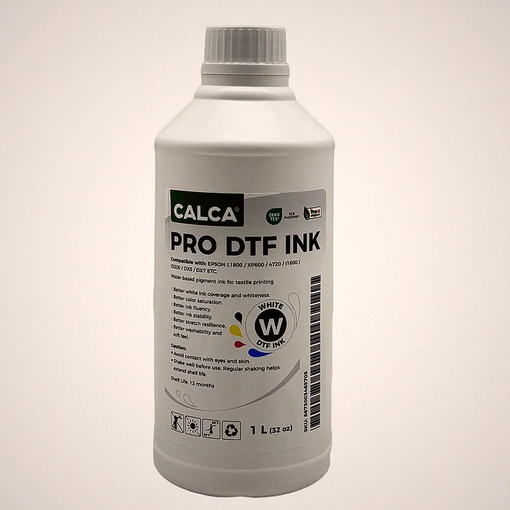 CALCA PRO White DTF Ink for Printheads. 32 oz, Bottle of 1L, Water-based