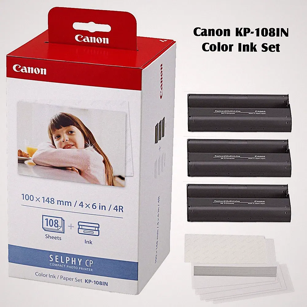Canon KP-108IN Selphy 4x6 Color Ink Paper Set 108 Sheets with 3 Toners 3115B001