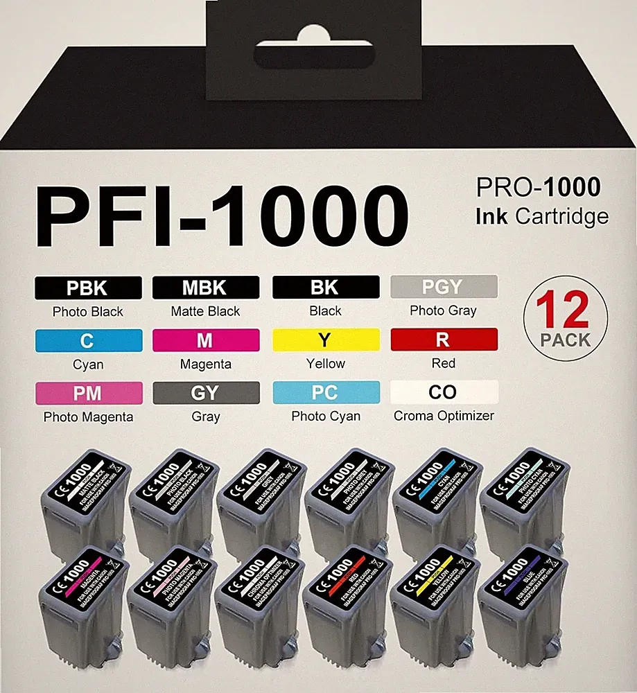Combo Set of 12 Color PFI-1000 Ink Cartridge Fit Canon ImagePROGRAF Pro-1000