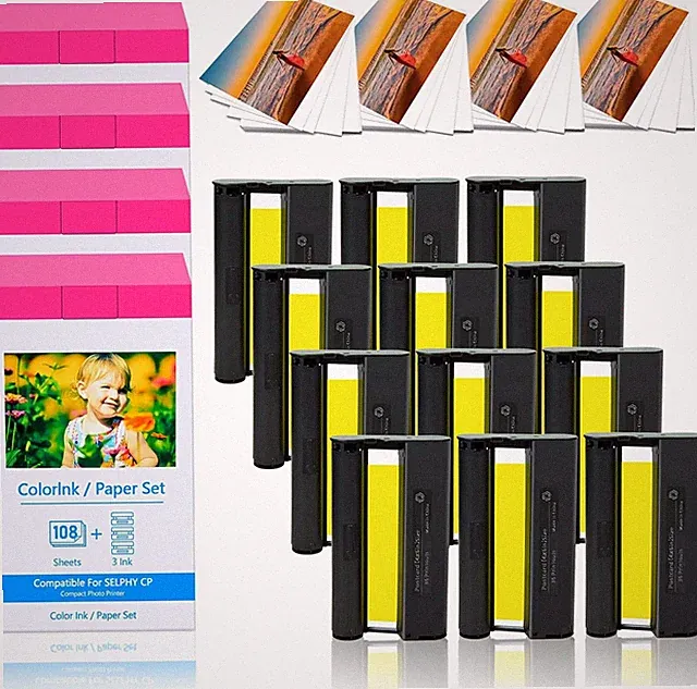 Compatible for Canon KP-108IN KP108 Color Ink Cartridge and Paper Set for CP1300