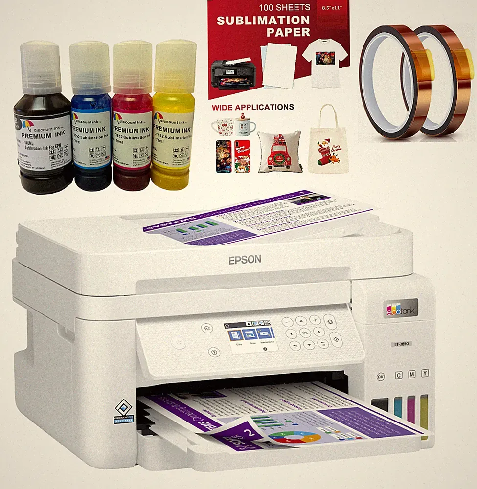 Epson EcoTank ET 3850 Sublimation Printer Bundle with Sublimation Ink and Paper