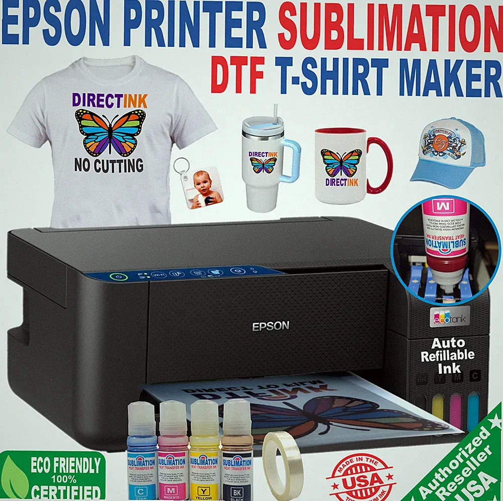 Epson Printer with Sublimation Ink plus Subli-DTF T-shirt Maker Start Bundle