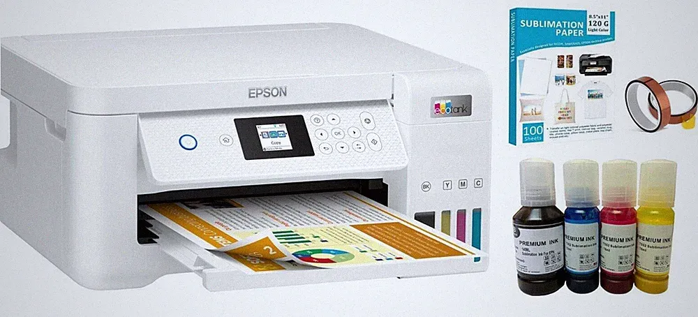 Espon EcoTank Sublimation Printer With Sublimate Paper and Ink Bottles Bundle