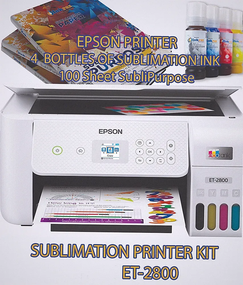 Espon Printer Sublimation Ink, White, Sublimation Printer Bundle with sublipaper