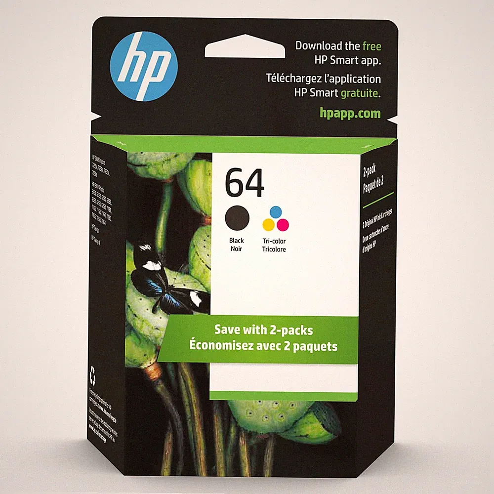 HP 64 Black & Tri Color Ink Cartridges Printers (Combo Pack) Works with Printer