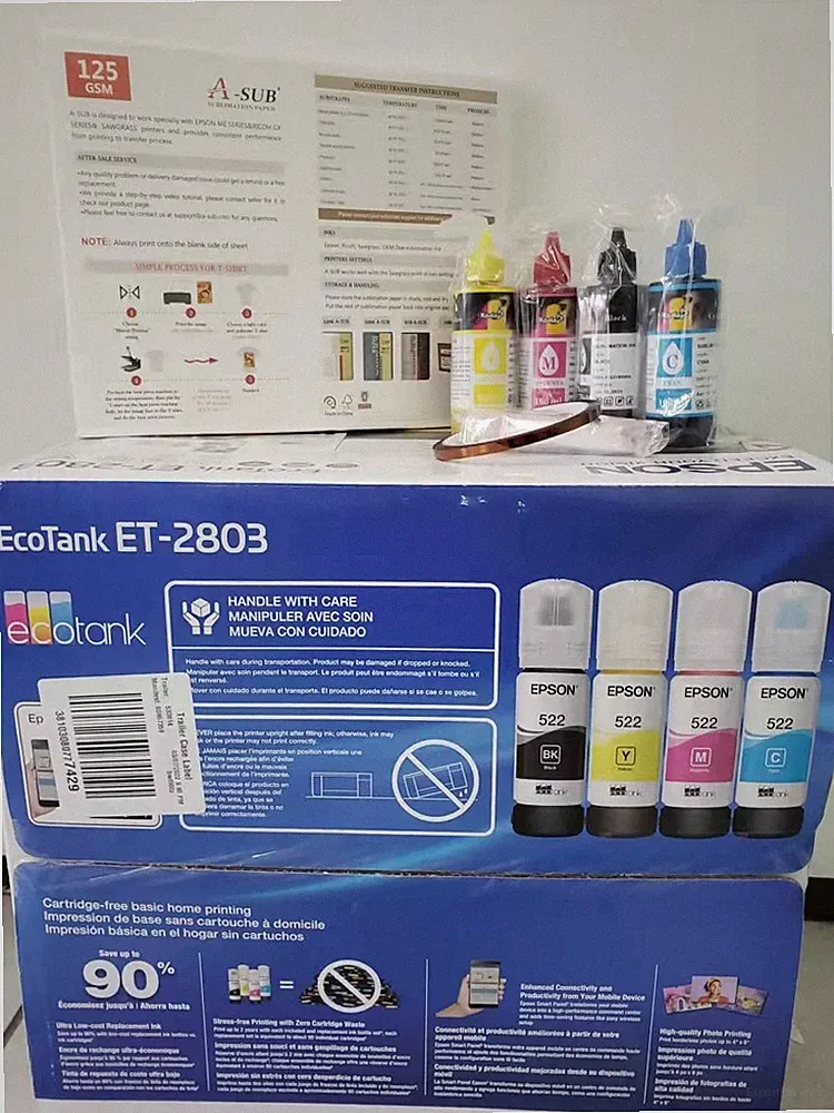 New Epson Ecotank Printer ET-2803 ET-2800 with Free Sublimation ink and paper
