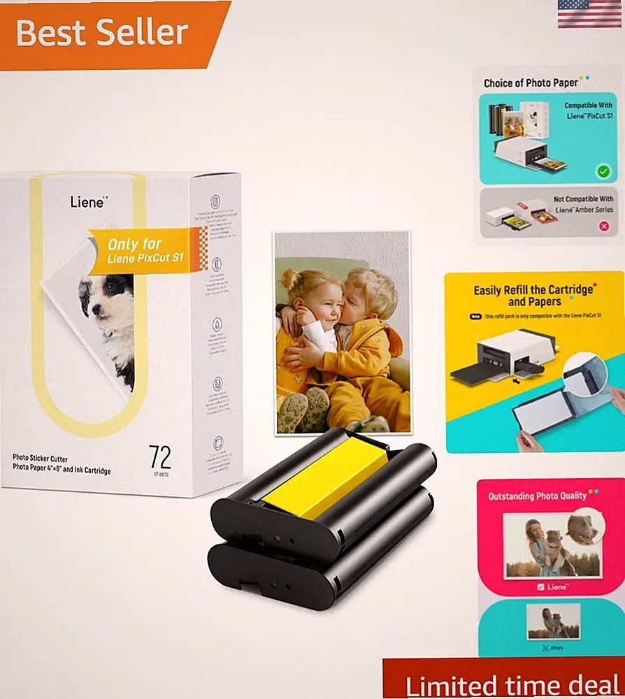 Photo Paper & Cartridge, 2 Ink Cartridge Refill & 72 sheets photo papers, 4x6...