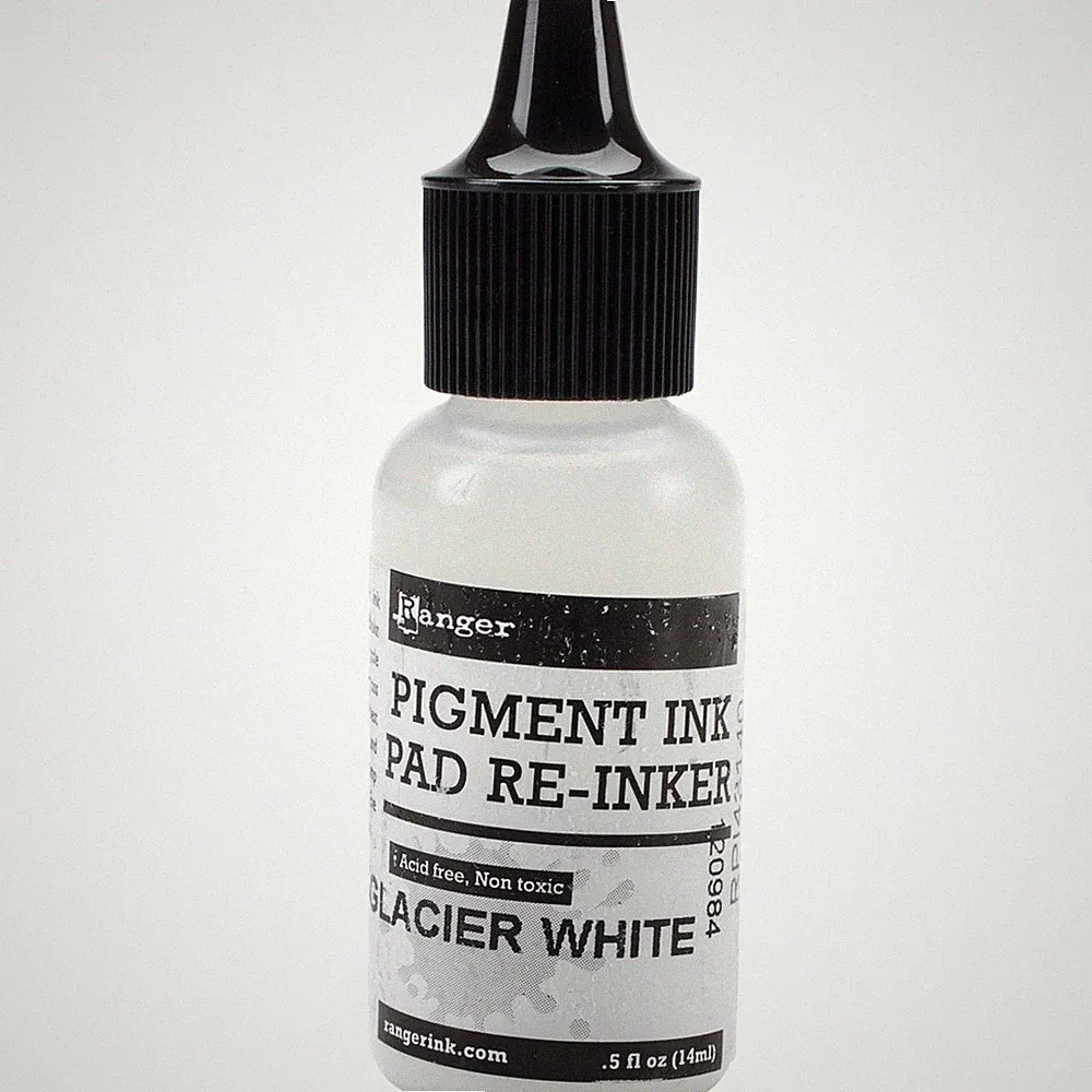 Ranger Pigment Ink 0.5 oz. reinker Bottle Glacier White,Ink & Pads